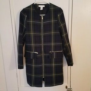 Lightweight Plaid Spring Overcoat with Gold Detail